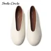 Smile Circle skórzany balet Flats Kobiety proste i wygodne okrągłe buty Beigeblackhite 240417