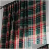 Gordijn Kerstvenster Rood Green Plaid Cotton and Linen American Retro Country Style Valance For Kitchen 240115 Drop Delivery Home G Dhkhr