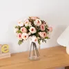 Decorative Flowers 30cm Rose Pink Silk Artificial Bride Bouquet High Quality Garden Wedding Home Scene Display Decoration Gift Fake Floral