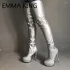 Stivali Fashion Round Toe Women Thigh High Side Zipper Cuggine Sexy Ladies Platform Scarpe Donna Over the Knee Slim Boot