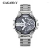 ساعة Wristwatches Watch Watch Men Quartz Mens Watches Stainless Steel Watchband المناطق الزمنية المزدوجة العسكرية غير الرسمية