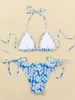 Swimwear femminile 2024 Woman Halter Tie Side Smocked Bikini 2 pezzi Studi da bagno Floral High Waist Set Push Up Triangle Bathing Abit