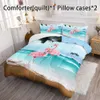 Copertura del piumone 3 pezzi set di moda (1 trapunta + 2 * federa, nessun nucleo), set da letto con stampa fenicotta in spiaggia estiva, morbido e confortevole per la pelle per la camera da letto, camera degli ospiti