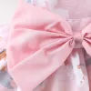 Jurken Baby Girls Big Bow Flower Gedrukte Jurk Summer Jurk+Hat 2pcs Suits Peuter Kids kostuum Princess Aline Mouwloze Vetidos