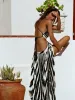 Costumes Bandage imprimé Backless Beachwear Sexy Sexy Maxi Robe 2023 Fashion Women Swimwear Summer Striped One Piece Swimsuit Bathing Trots