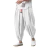 Coton lin pantalon harem hommes solide élastique de taille streetwear joggers pantalon décontracté.