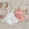 Dresses Newborn Jumpsuit Baby Girls Romper White Pink Elegant Gauze Polka Dot Singlet Princess Dress 02yrs