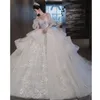 liniowe ślubne sukienki długie seksowne aplikacje na ramię cekiny 3D Diamenty koronkowe fałdy z koralikami długość podłogi suknie ślubne na zamówienie abiti da