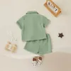 Tregren 03years Baby Boy Girl Girl Outfits Casual Solid Short Short Down Shorts Shorts Shorts 2pcs Set 240430