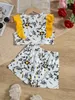 Kleidungssets 2pcs Kinder Mädchen Schöne Kleidung Set Blumendruck Flutterhülle Top Shorts mit Bug See