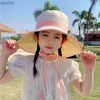 Caps Hats Korean style new childrens cute baby color matching rope protection summer large Brim sun hat WX