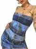 Casual Dresses Women S Sexy Denim Dress Strapless Sleeveless Buckle Belted Bodycon Corset Mini Y2k Clubwear