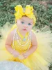 Kleider niedliche Baby gelbe Tutu Kleid Kind Häkel Tüll Kleid mit Haarbogen Set Neugeborene Geburtstagsfeier Kostüm Fotografie Kleid