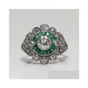 Solitaire Ring Diwenfu Pure S925 Sterling Sier Color Natural Emerald Gemstone Women 925 Jewelry Cushion Zirconia Garnet Bizuteria Drop Dhtlz