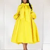 Robes décontractées couleur jaune femmes 2024 rouge long taille haute robe bouffée