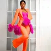 Dames tweedelige broek Veer Slim oranje Vrouwen met één knop Pakken 3 stuks Blazer Peaked Rapel Tuxedo Prom Party Formeel plus size kostuum