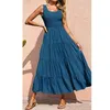 Bohemian Beach Long Dresse Summer en manches sans manches robe élégante femelle vintage couleur solide fête Big Swing Maxi 240416