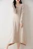 Повседневные платья Официальное платье для шерсти мериносового шерсти 2024 Осень и Зимние женские круглые шеи сплошной цветной юбка из туника