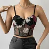 Damestanks vrouwen mesh hollow out sexy crop tops bloem borduurwerk sweet tank top spaghetti camis streetwear tube lente zomer