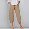 Women's Pants Harem For Women Cotton Linen Casual Loose Elastic Waist Pocket Trousers Vintage Solid Wide Leg Fashion Cropped