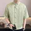 Męskie koszule 2024 Summer chiński w chińskim stylu stojak na kołnierz średniej koszulę z rękawem retro smoking mody towarzyski
