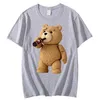 rts Mens printed cute teddy bear beverage poster T-shirt summer short sleeved top pure cotton T-shirt cool T-shirt street clothing J240506