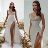 Square avec Junoesque Wedding Satin Robes sirènes perles Slit Split Dostachable Backless Habit Custom Made plus taille Bride Vestidos de Novia