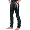 Pantalons pour hommes en latex Look humide brillant Pu Leather Fashion Pantalons serrés pour le Club Stage Show Rock Band Performance 240419