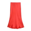 Jupes bazaleas 2024 élégant comme la soie rouge satin midi été long bureau a-ligne dames vestidos