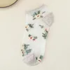 Chaussettes de femmes chic Fashion Girls Silk dames Crystal Calpetines Vintage Flowers Lace Splicing Cotton Breathable Thin Dropship