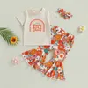 Roupas conjuntos de pudcoco criança bebê menina roupas de verão roupas de baixo para baixo, padrão de manga curta camisetas camisetas floral calças de alargamento 2-4t