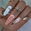 False Nails 24st Long Ballet Fake Nails Press On Wearable Coffin False Nails With Lim Glitter Leaves Design Full Cover Nail Tips Manicure T240507