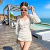 Kadın Mayo 2024 Kadın Siyah Fırfır Kılıf Bir Parlak Kapak Yüksek Kesik Mayo Kore tarzı Plaj Giyim Monokini Elbise