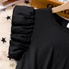 Kids Casual Robe for Girls Clothes Summer Children Fashion Dot Imprimé sans manches noire Aline Elegant 714y 240420