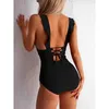 Kobiety stroje kąpielowe 2024 Nowe seksowne kobiety One Piece Swimsuit Kobieta solidna push w górę stroje kąpielowej Bather Kąpiel Monokini Brazylijskie garnitury T240505