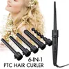 Curling Irons 6-in-1 9-32mm utbytbara professionella keramiska curler roterande järnstång hårvårdsstyling verktyg Q240506