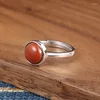 Cluster Anneaux JZ075 Zfsilver Silver S925 Fashion Trendy Turquoise Jade South Red Agate Fine Round de luxe Simple For Women Wedding Party