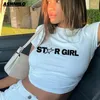 Kadın Tişörtleri Y2K Yıldız Kız Mektubu Baskı Harajuku Sıradan mahsul üstleri Giyim Kısa Kollu T-Shirt İnce Fit Baharatlı Seksi Güzellik