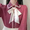 Frauenblusen 2024 Frauen süße Fliege Binde Ribbon Tops Preppy Style Vintage Japan Korea Design Button Elegante formelle Hemden