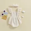 Rompers Baby Clothing Girls Summer Fuzzy Embroidery Ruffles Button Backless Jumpsuits Headband Outfits H240507