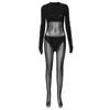 Kvinnors jumpsuits rompers anjamanor s genom mesh lapptäcke svarta jumpsuits sexiga outift kvinnliga klubbkläder baddie jumpsuit full body catsuit d85-df25 t240507