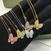 Fashion High Version Van Clover Butterfly White Fritillaria Necklace for Women 18K Rose Gold Diamond Full Diamond With Collar Chain con logo