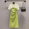 Robes de travail grande taille améliorée cheongsam robe à la guste à la fente d'été pour femmes Couvre-chemise à un énorme tempérament minceur en deux pièces