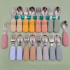 Cups Dishes Utensils Customized 2PC/set of baby silicone tableware childrens stainless steel tableware childrens tableware baby food spoons and forksL2405