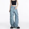 Damesjeans Amerikaanse zware industrie solide kleur multi-pocket dames y2k straat hiphop hoge taille slanke vrachtbroek harajuku los