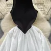 Sıradan Elbiseler Tasarımcı Kadın Vestidos Vestidos Ayakta Yaka İnce-Fit Orta Uzunluk Tasarım Sensor Renk Kontrast Dikiş Söğretsiz Sundress
