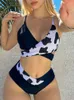 Swimwwear Vigocasey 2024 Sexy Printing Cross Cross High Cut Bikini Set Push Up Stracts liés de maillot de bain Femmes Backless Summer Bathing