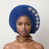 Abbigliamento etnico nigerian wedding gelhes africano headtie auto gele turbanti per donne aso oke tessuto copricapo musulmano testa femmina