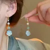 Boucles d'oreilles en pente de style chinois zircon en verre lotus fleur d'oreilles pour femmes bijoux de fête