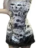 Lässige Kleider Harajuku Schädel Print Mini Tube Kleid Frauen Grunge y2k spitzen Patchwork sexy Rückenfreie gotische Schlank Robe Verband Vestitos